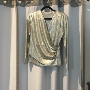 Soft Surroundings Shimmering Silver Wrap Blouse